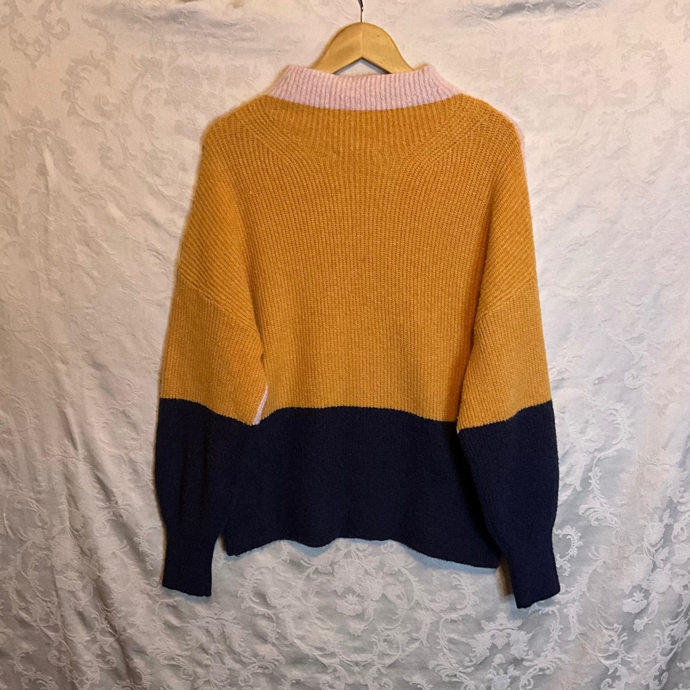 Free Assembly Colorblock Mock Neck Sweater Pink Navy Ochre Womens Sz M Y2K Style - Picture 2 of 9